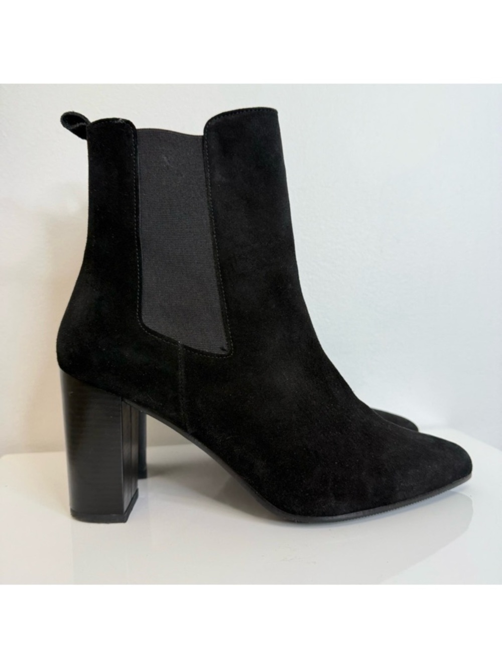 Antonio De Faria Black Suede Debora Chelsea Block Heel Bootie Women’s Size 8